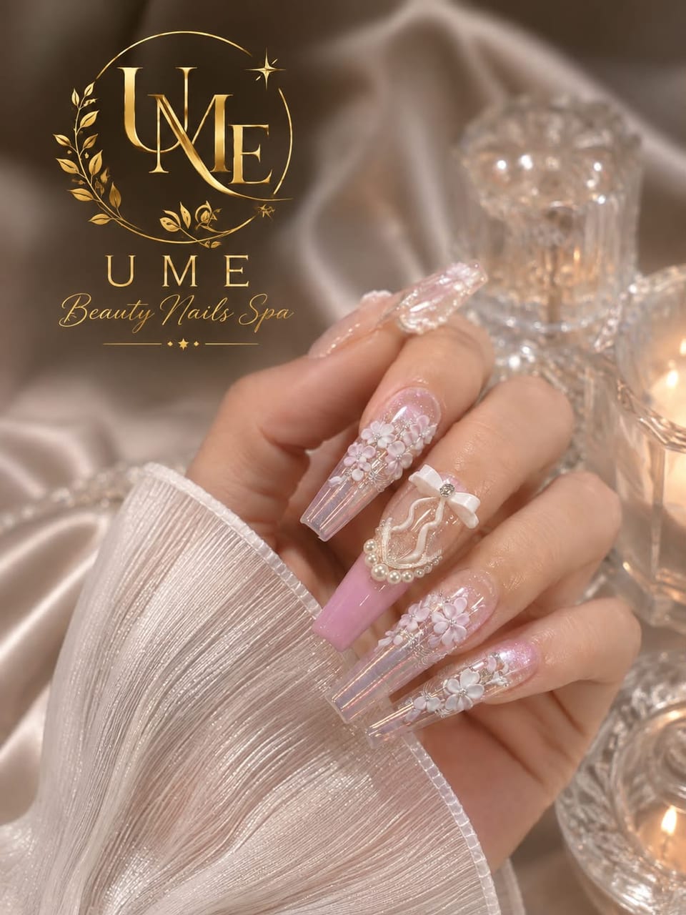 Nails with crystals and glitter at UME Beauty Nails Spa