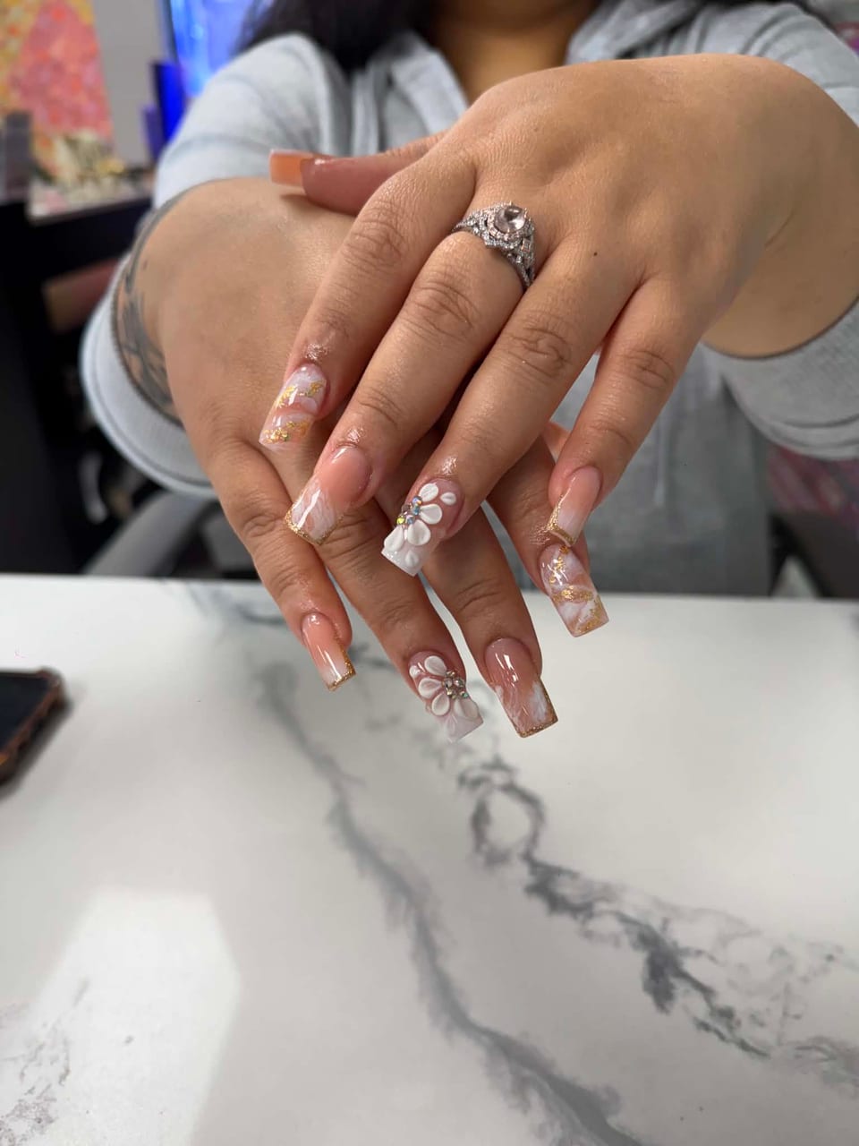 Nails with crystals and glitter at UME Beauty Nails Spa