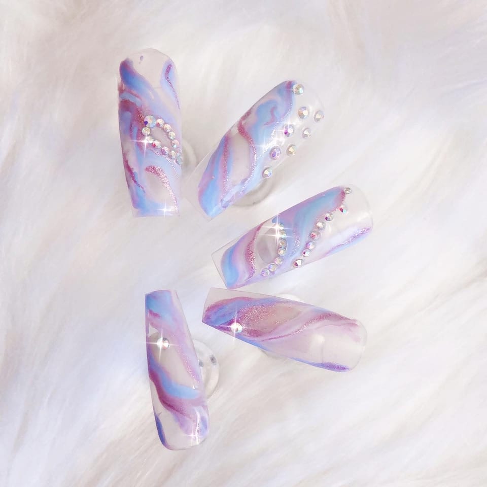 Nails with crystals and glitter at UME Beauty Nails Spa