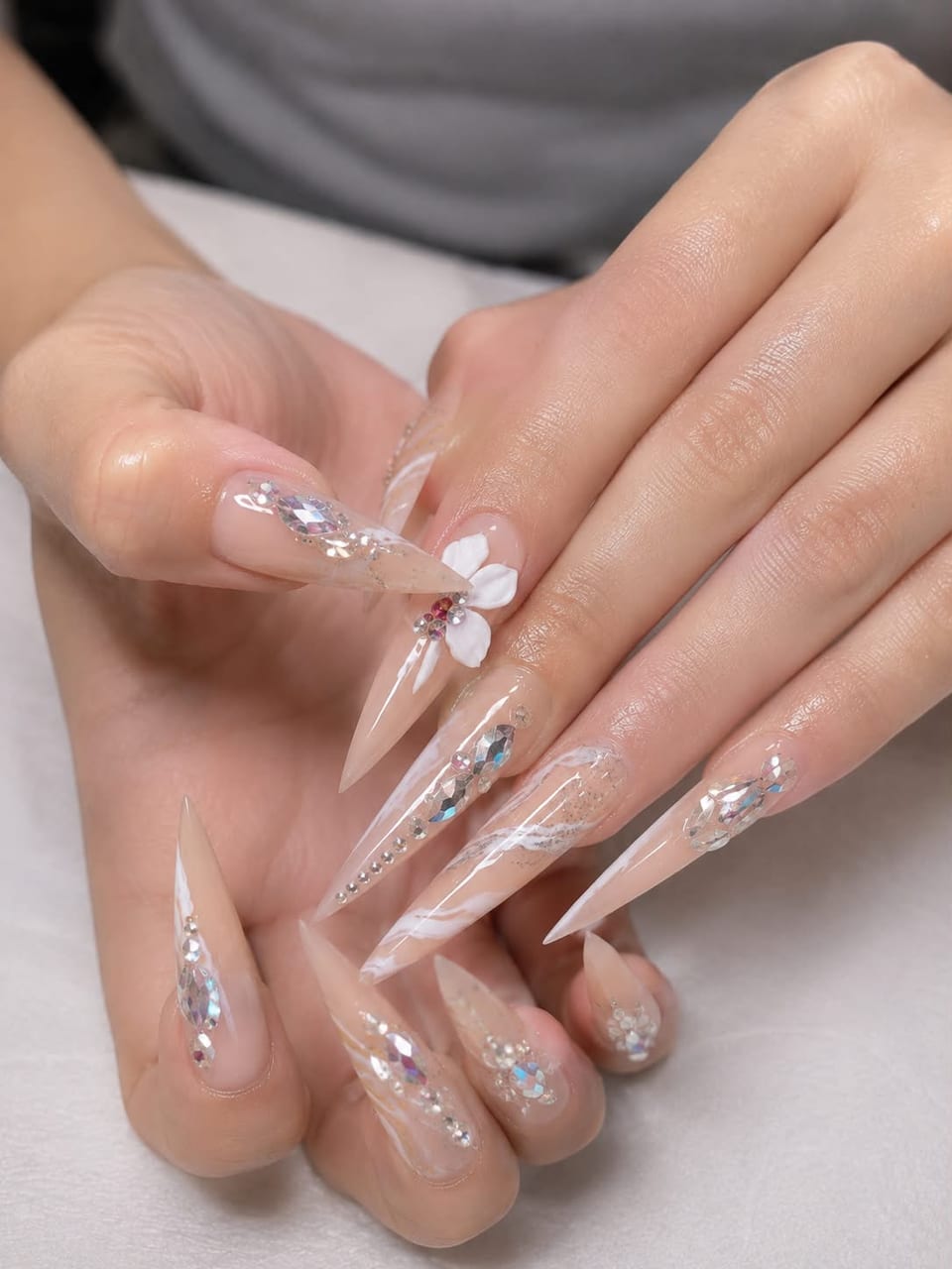 Nails with crystals and glitter at UME Beauty Nails Spa