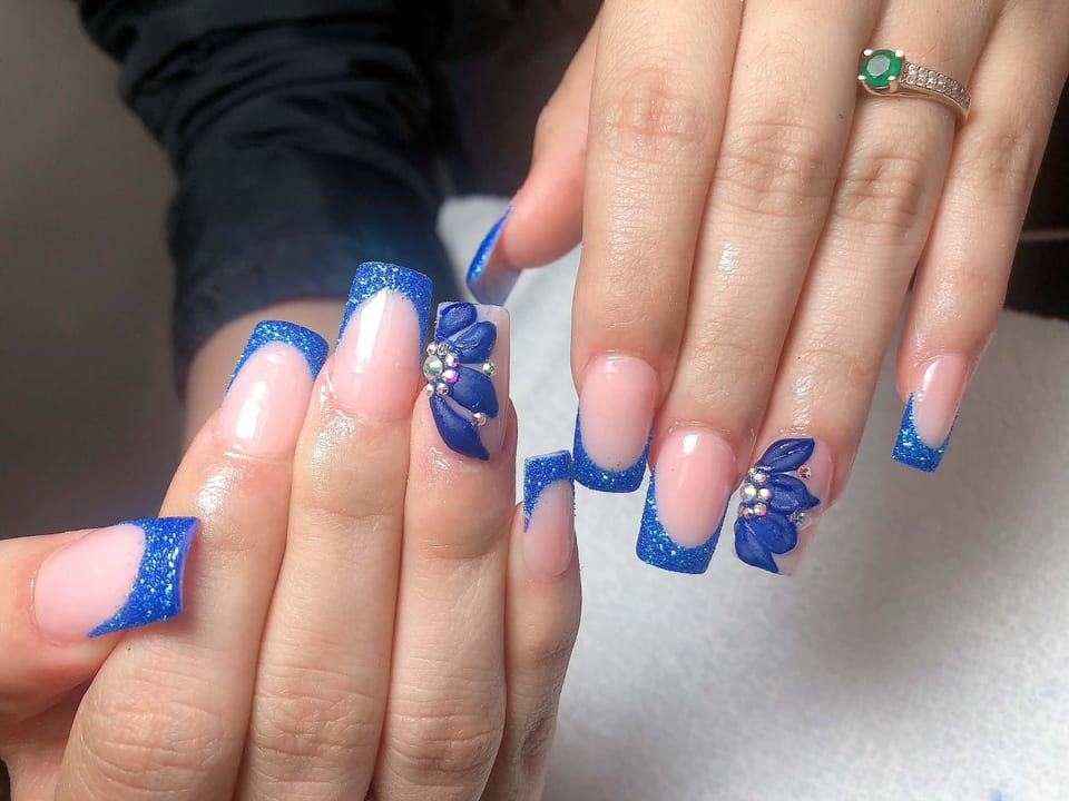 Nails with crystals and glitter at UME Beauty Nails Spa