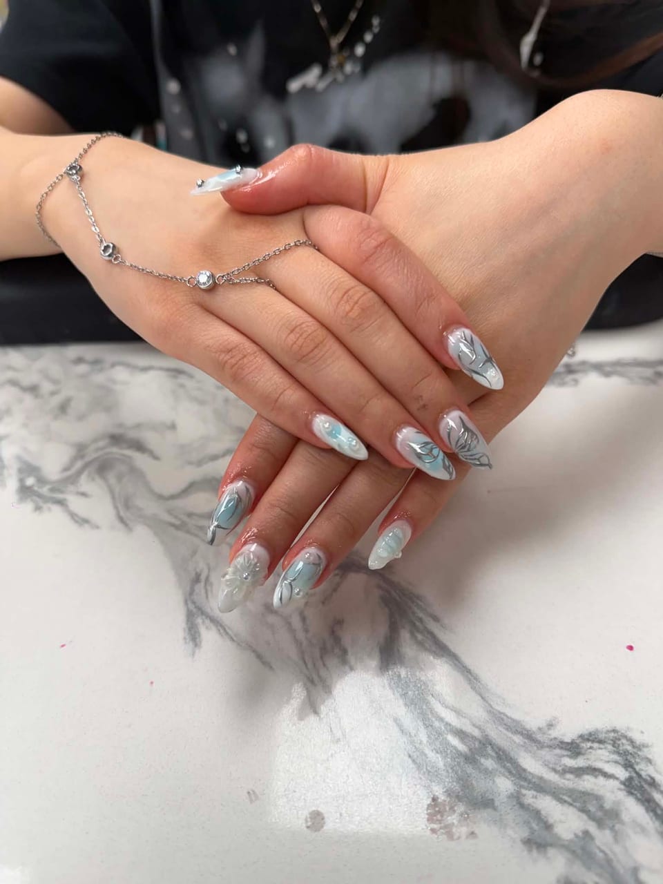 Nails with crystals and glitter at UME Beauty Nails Spa