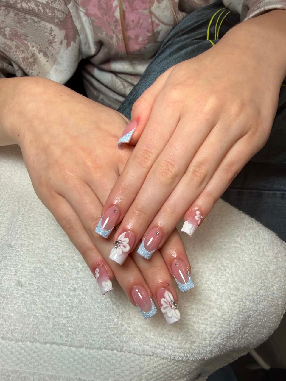 Nails with crystals and glitter at UME Beauty Nails Spa